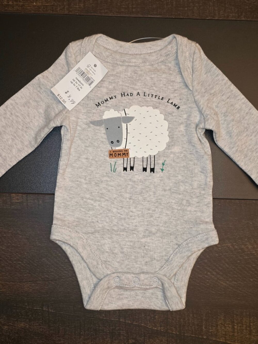 NWT Newborn Mommy Had A Little Lamb Long Sleeve Bodysuit Gray Baby Shower Gift